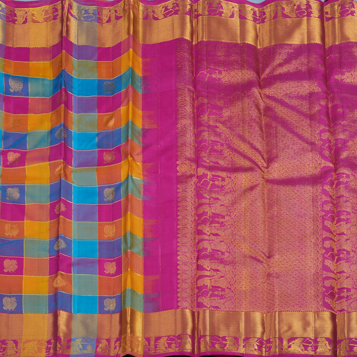 Hayagrivas Handloom Multicolour Checks Kanjivaram Silk Saree KBF13D11-1