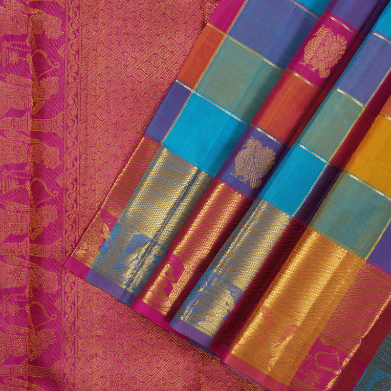 Hayagrivas Handloom Multicolour Checks Kanjivaram Silk Saree KBF13D11-1