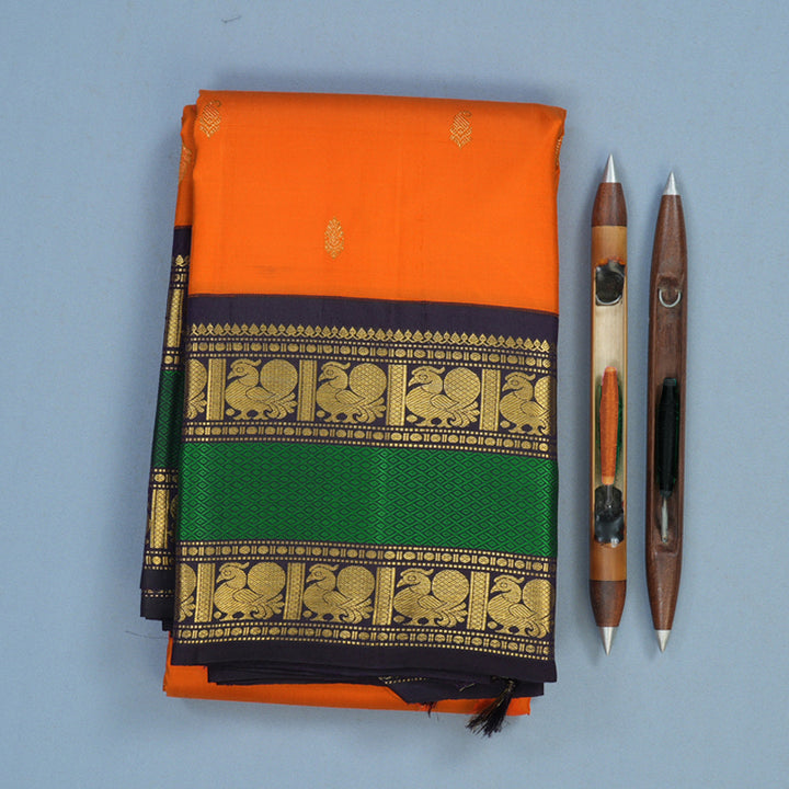 Hayagrivas Handloom Orange Kanjivaram Silk Saree with Nagapazham Border KBF13D13-1