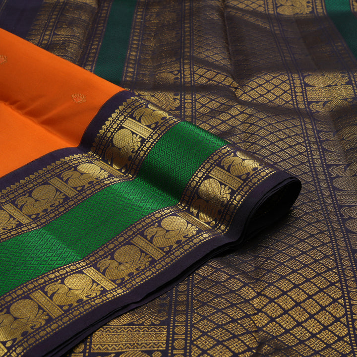 Hayagrivas Handloom Orange Kanjivaram Silk Saree with Nagapazham Border KBF13D13-1
