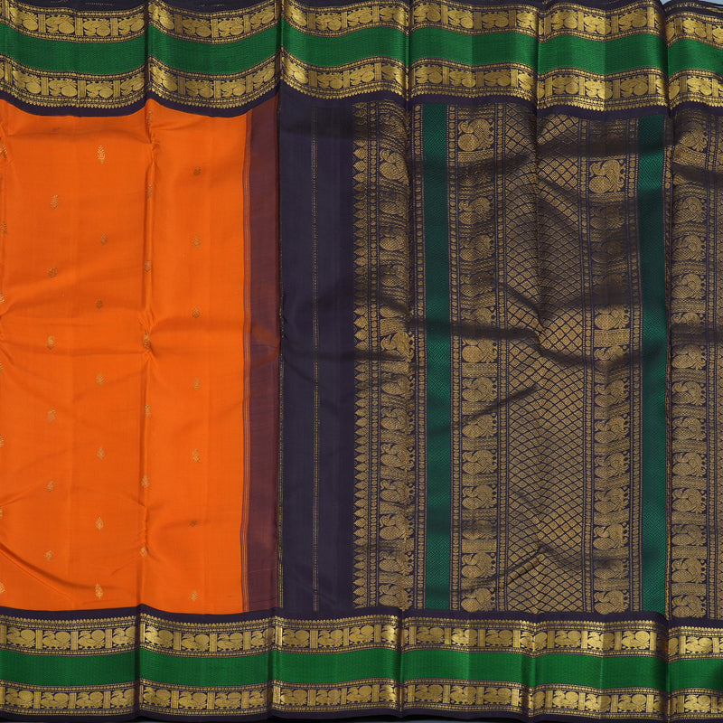 Hayagrivas Handloom Orange Kanjivaram Silk Saree with Nagapazham Border KBF13D13-1
