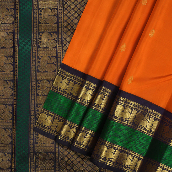 Hayagrivas Handloom Orange Kanjivaram Silk Saree with Nagapazham Border KBF13D13-1