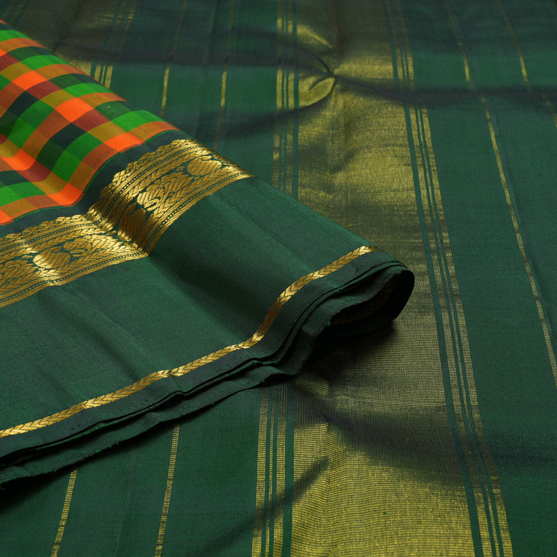 Hayagrivas Handloom Multicolour Checks Kanjivaram Silk Saree with Bottle Green Border KBF13D16-1
