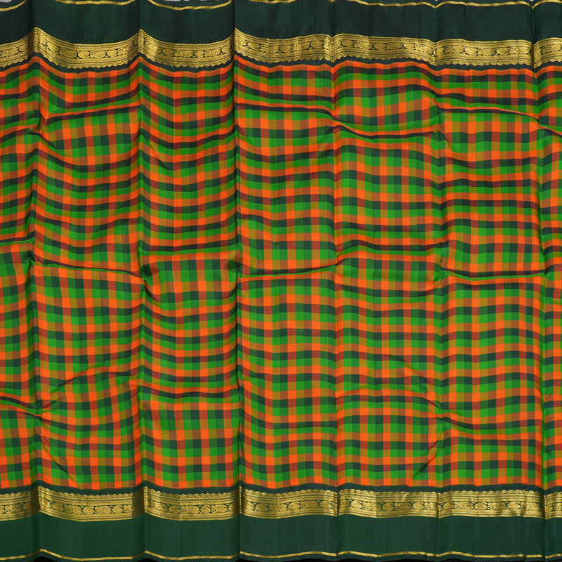 Hayagrivas Handloom Multicolour Checks Kanjivaram Silk Saree with Bottle Green Border KBF13D16-1