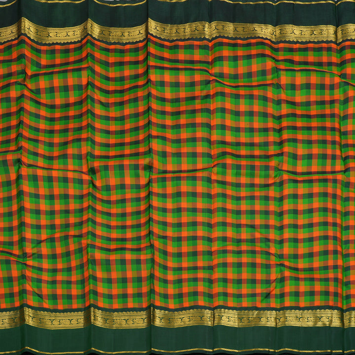 Hayagrivas Handloom Multicolour Checks Kanjivaram Silk Saree with Bottle Green Border KBF13D16-1
