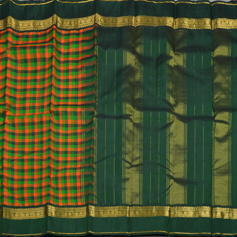 Hayagrivas Handloom Multicolour Checks Kanjivaram Silk Saree with Bottle Green Border KBF13D16-1