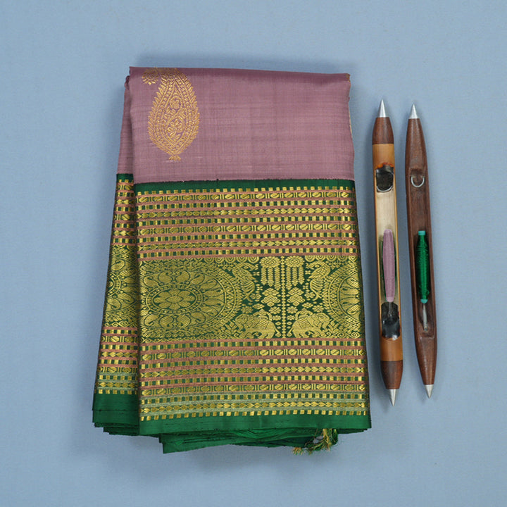 Hayagrivas Handloom Rosewood Pink Kanjivaram Silk Saree with Bottle Green Border KBF13D18-1