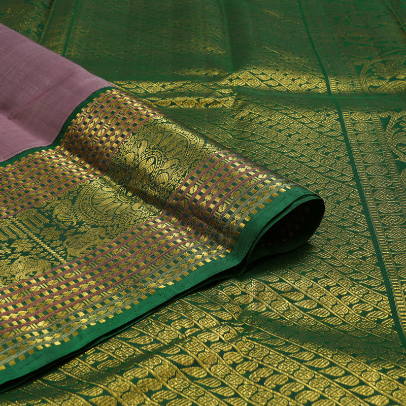 Hayagrivas Handloom Rosewood Pink Kanjivaram Silk Saree with Bottle Green Border KBF13D18-1