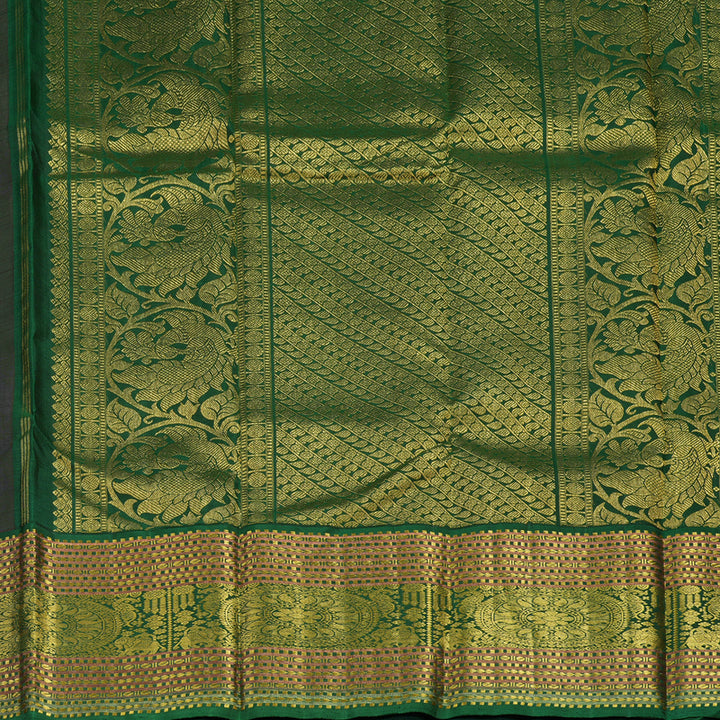 Hayagrivas Handloom Rosewood Pink Kanjivaram Silk Saree with Bottle Green Border KBF13D18-1