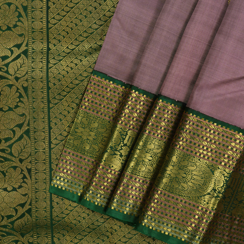 Hayagrivas Handloom Rosewood Pink Kanjivaram Silk Saree with Bottle Green Border KBF13D18-1
