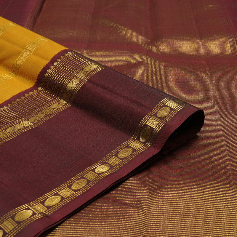 Hayagrivas Handloom Mustard Kanjivaram Silk Saree with Ganga Jamuna Border KBF13D19-1