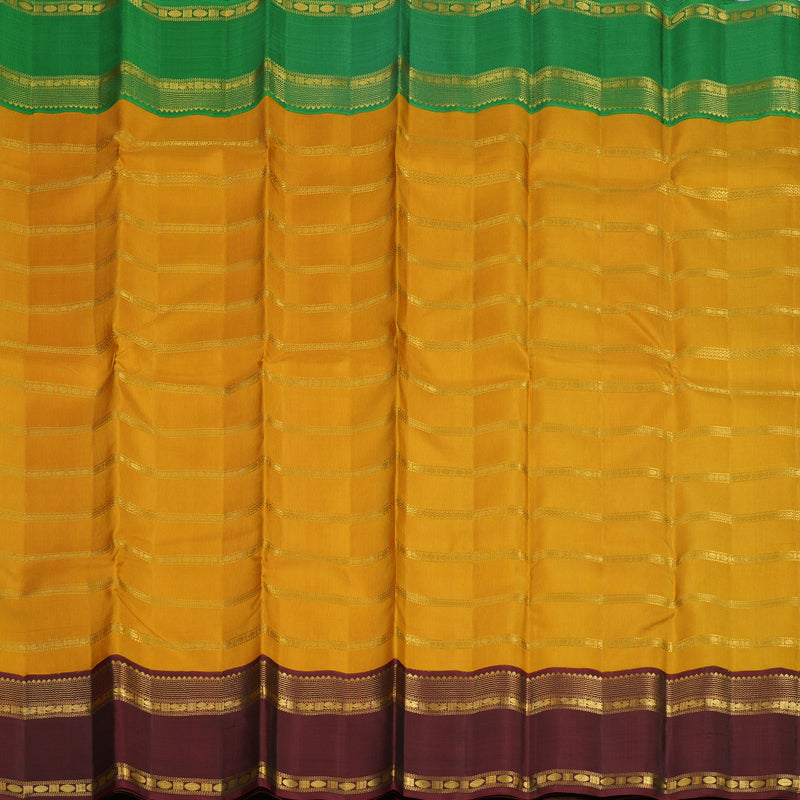 Hayagrivas Handloom Mustard Kanjivaram Silk Saree with Ganga Jamuna Border KBF13D19-1