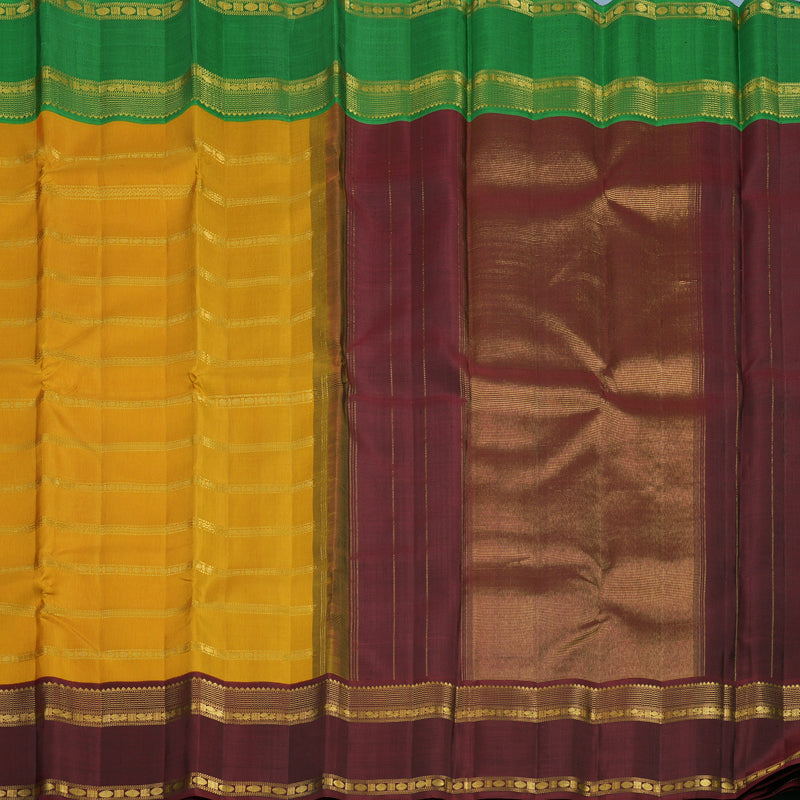 Hayagrivas Handloom Mustard Kanjivaram Silk Saree with Ganga Jamuna Border KBF13D19-1