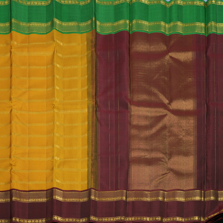 Hayagrivas Handloom Mustard Kanjivaram Silk Saree with Ganga Jamuna Border KBF13D19-1
