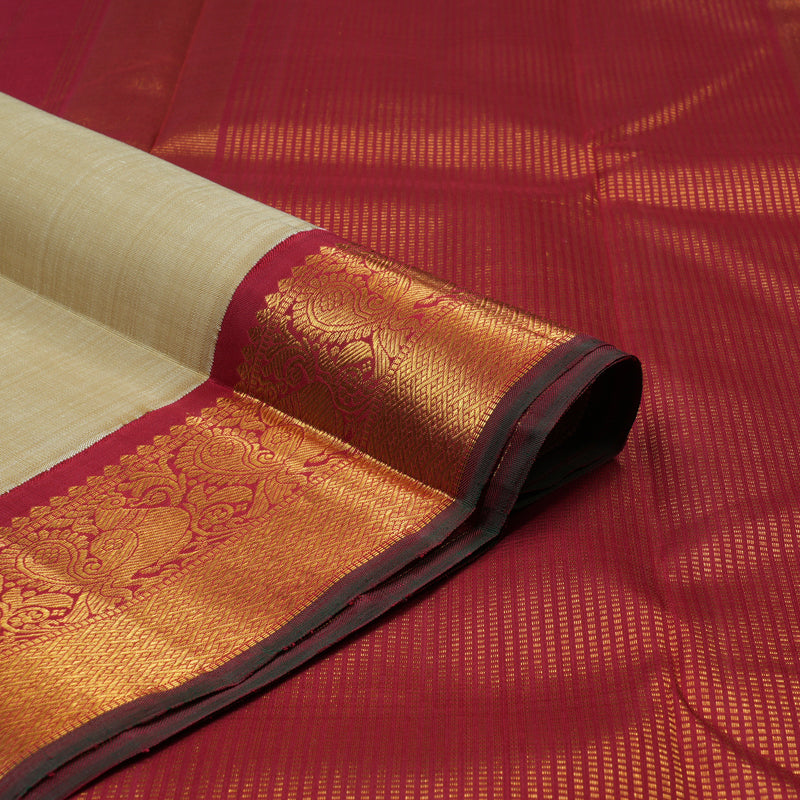 Hayagrivas Handloom Sandal Beige Kanjivaram Silk Saree with Maroon Border KBF13D27-1