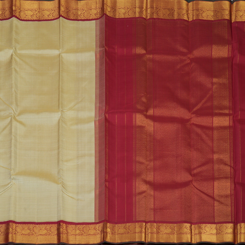 Hayagrivas Handloom Sandal Beige Kanjivaram Silk Saree with Maroon Border KBF13D27-1