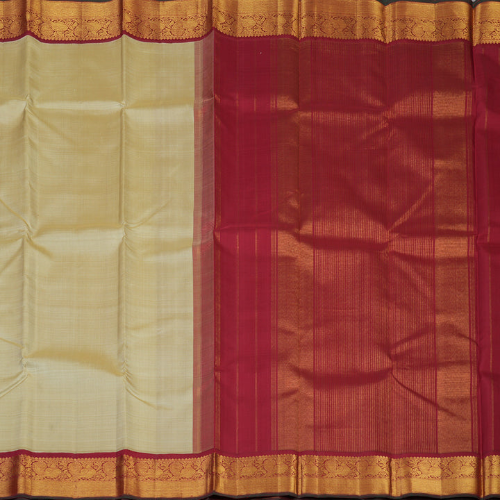 Hayagrivas Handloom Sandal Beige Kanjivaram Silk Saree with Maroon Border KBF13D27-1