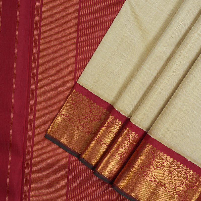 Hayagrivas Handloom Sandal Beige Kanjivaram Silk Saree with Maroon Border KBF13D27-1