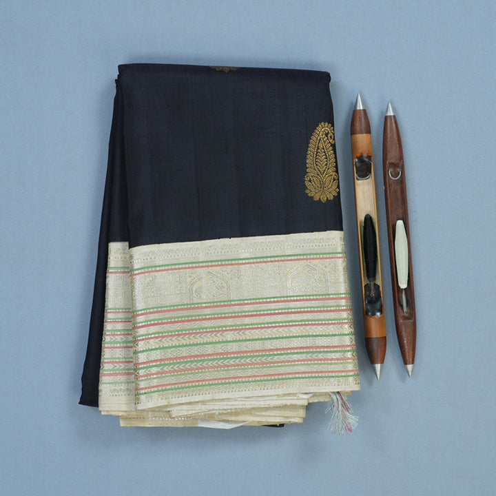 Hayagrivas Handloom Karum Neelam Kanjivaram Silk Saree with Cream Border KBF13D7-1