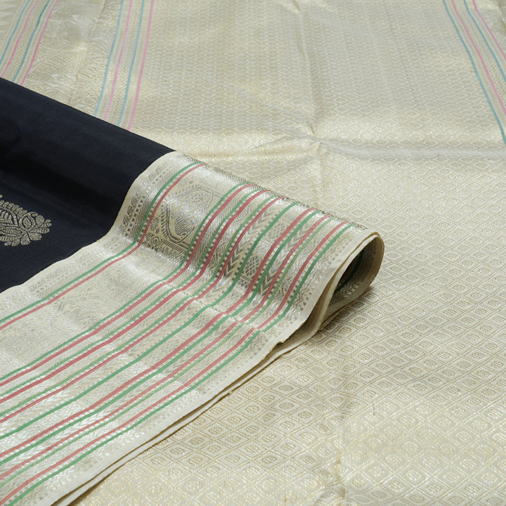 Hayagrivas Handloom Karum Neelam Kanjivaram Silk Saree with Cream Border KBF13D7-1