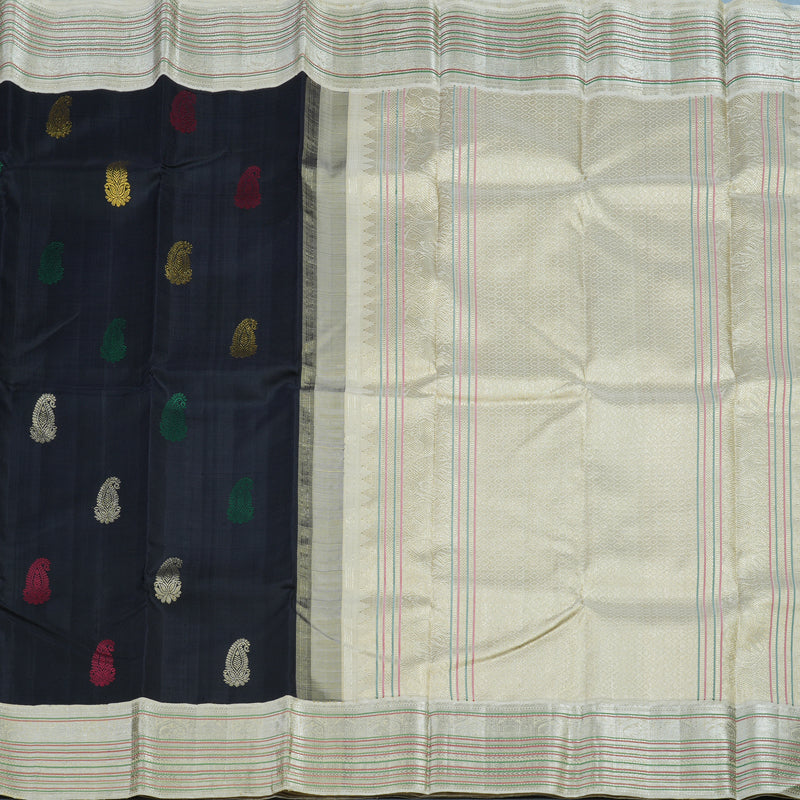 Hayagrivas Handloom Karum Neelam Kanjivaram Silk Saree with Cream Border KBF13D7-1