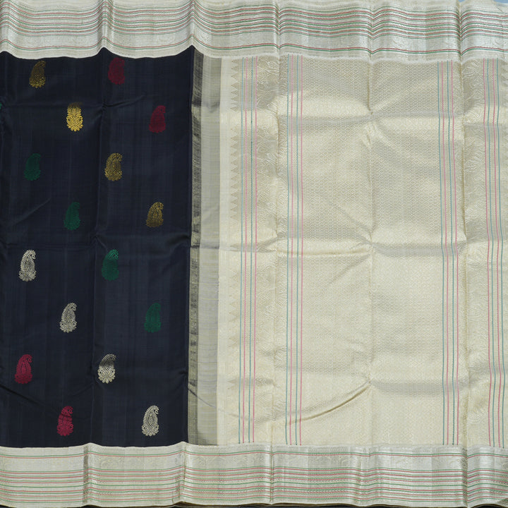Hayagrivas Handloom Karum Neelam Kanjivaram Silk Saree with Cream Border KBF13D7-1