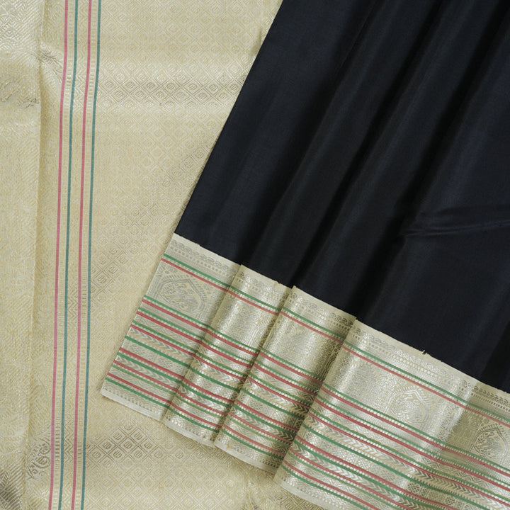 Hayagrivas Handloom Karum Neelam Kanjivaram Silk Saree with Cream Border KBF13D7-1