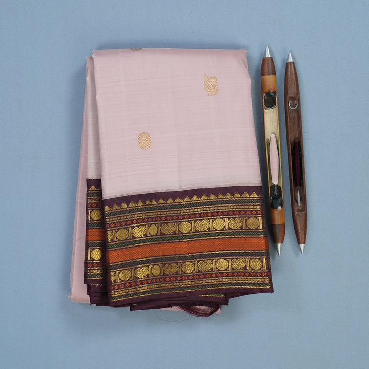 Hayagrivas Handloom Onion Pink Kanjivaram Silk Saree with Paaku Shade Border KBF13D9-1
