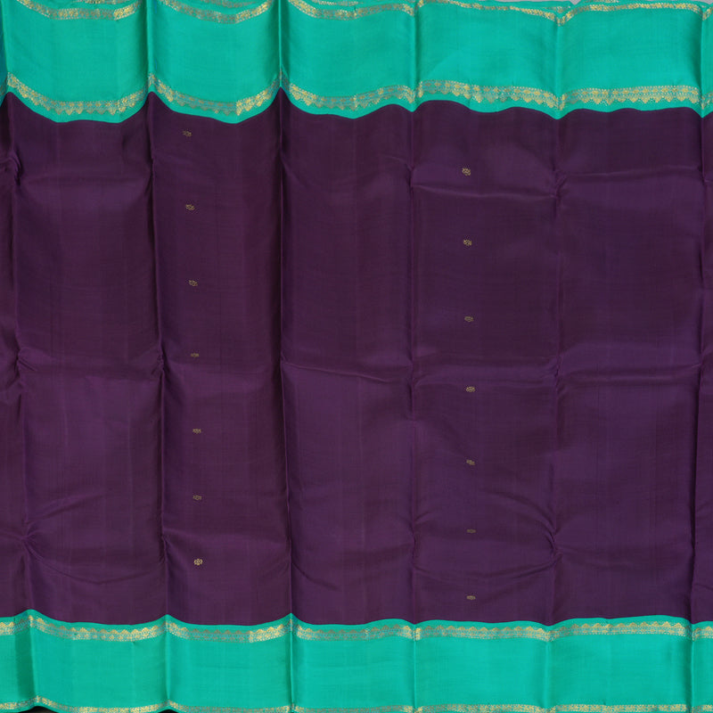 Hayagrivas Handloom Brinjal Purple Kanjivaram Silk Saree with Sea Green Border KBF142D3-1