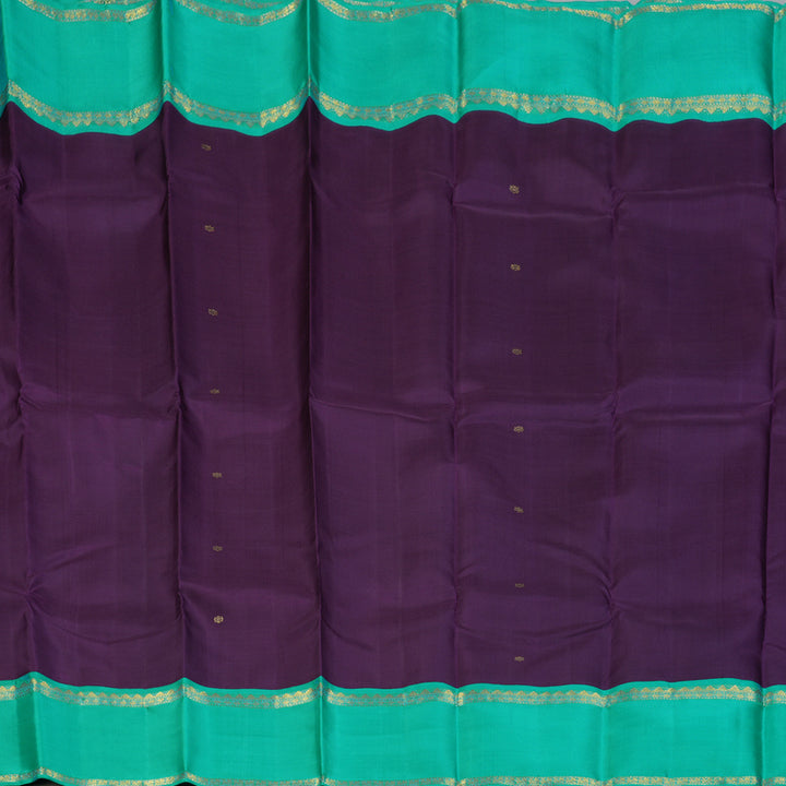 Hayagrivas Handloom Brinjal Purple Kanjivaram Silk Saree with Sea Green Border KBF142D3-1
