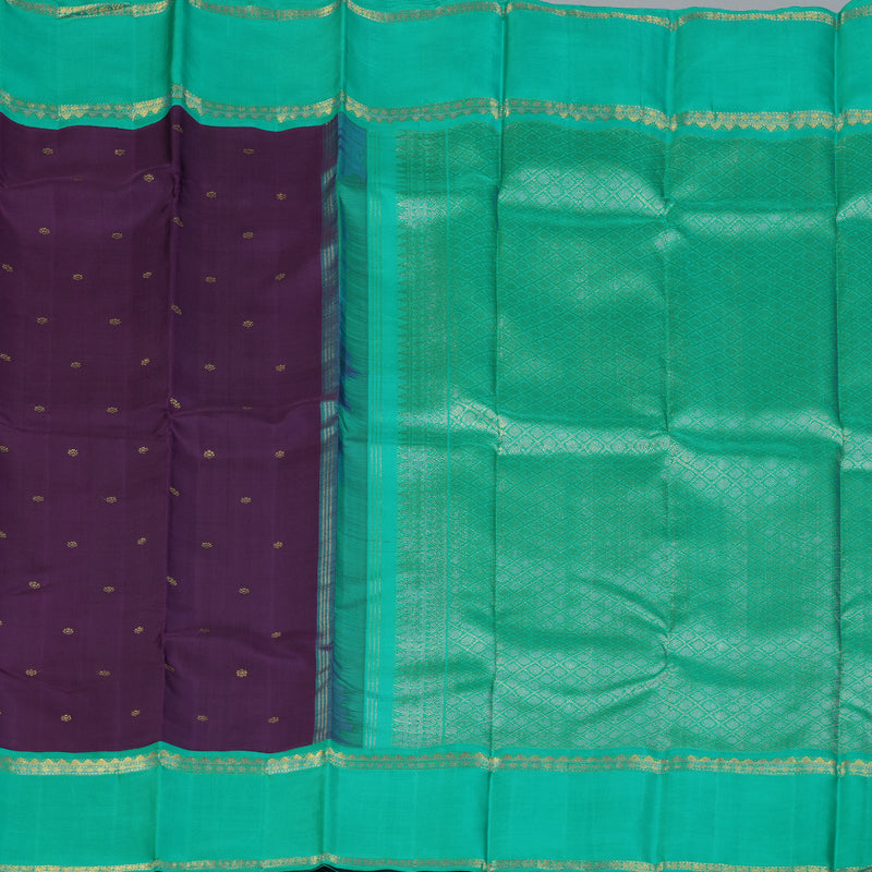 Hayagrivas Handloom Brinjal Purple Kanjivaram Silk Saree with Sea Green Border KBF142D3-1