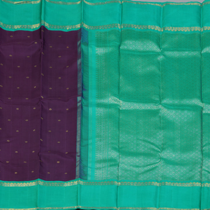 Hayagrivas Handloom Brinjal Purple Kanjivaram Silk Saree with Sea Green Border KBF142D3-1