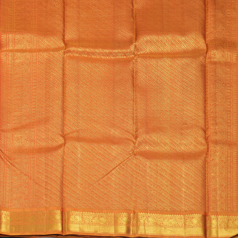 Hayagrivas Handloom MS Blue Kanjivaram Silk Saree with Golden Orange Border KBF146D1-1
