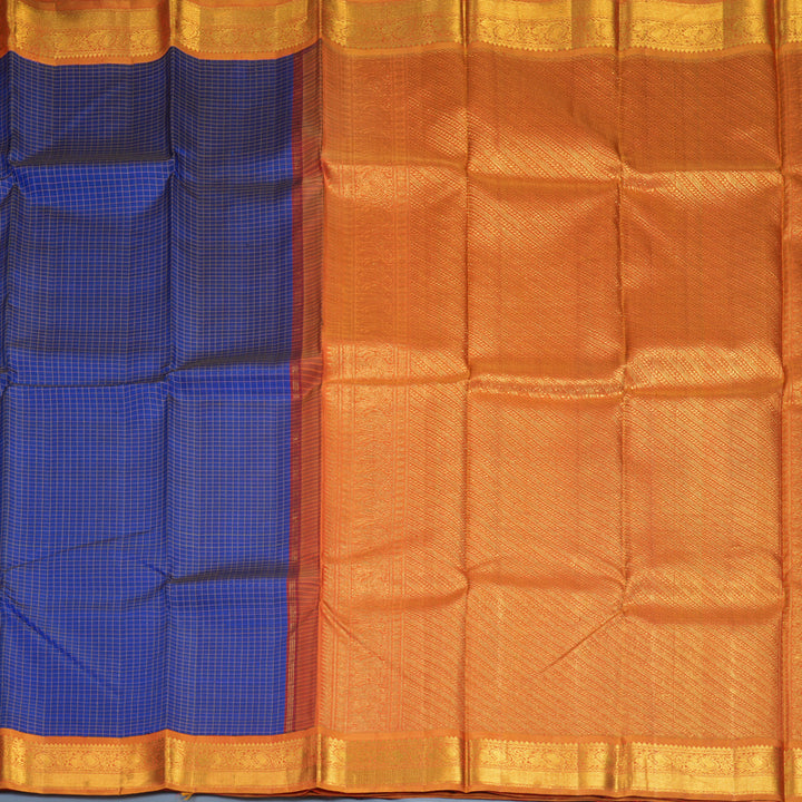 Hayagrivas Handloom MS Blue Kanjivaram Silk Saree with Golden Orange Border KBF146D1-1