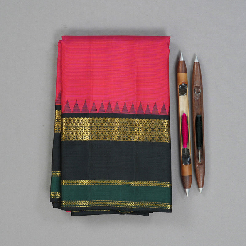 Hayagrivas Handloom Pink Kanjivaram Silk Saree with Black Border KBF146D2-1