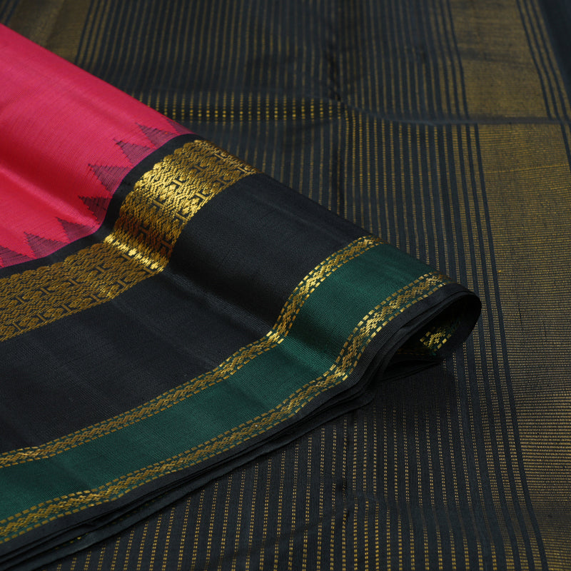 Hayagrivas Handloom Pink Kanjivaram Silk Saree with Black Border KBF146D2-1