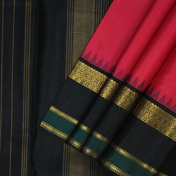 Hayagrivas Handloom Pink Kanjivaram Silk Saree with Black Border KBF146D2-1