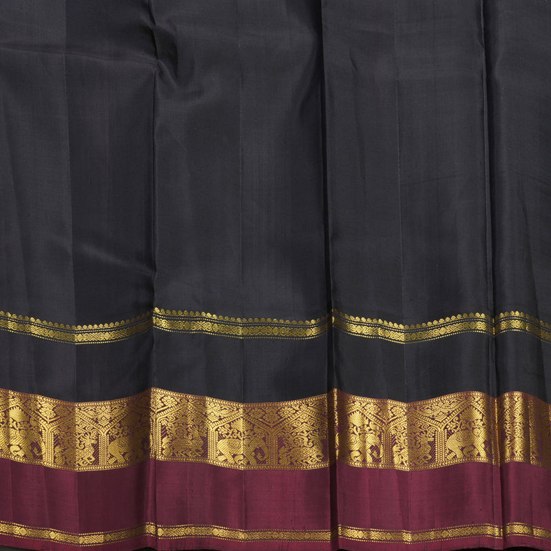 Hayagrivas Handloom Parrot Green Kanjivaram Silk Saree with Ganga Jamuna Border KBF146D4-1