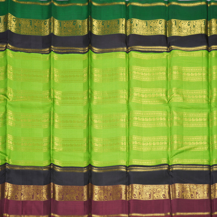 Hayagrivas Handloom Parrot Green Kanjivaram Silk Saree with Ganga Jamuna Border KBF146D4-1