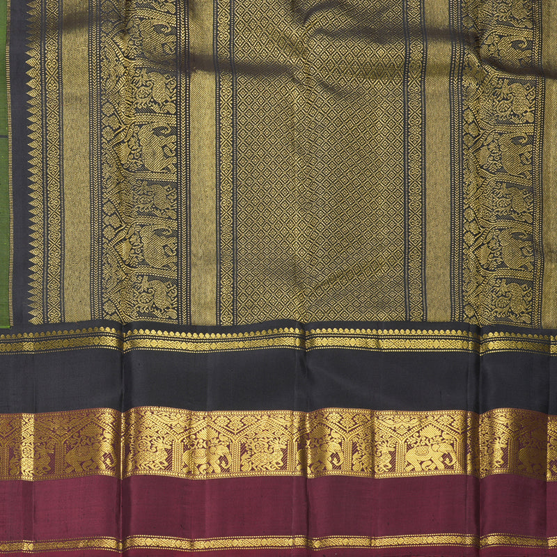 Hayagrivas Handloom Parrot Green Kanjivaram Silk Saree with Ganga Jamuna Border KBF146D4-1