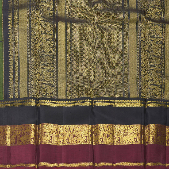 Hayagrivas Handloom Parrot Green Kanjivaram Silk Saree with Ganga Jamuna Border KBF146D4-1
