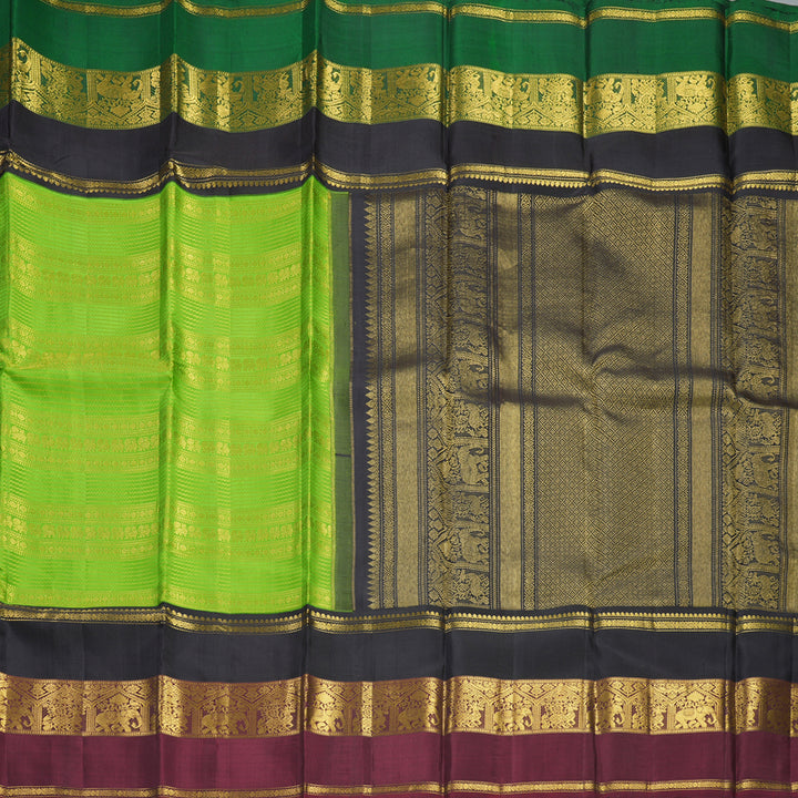 Hayagrivas Handloom Parrot Green Kanjivaram Silk Saree with Ganga Jamuna Border KBF146D4-1