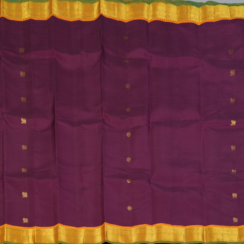 Hayagrivas Handloom Wine Magenta Kanjivaram Silk Saree with Turmeric Yellow Border KBF147D10-1