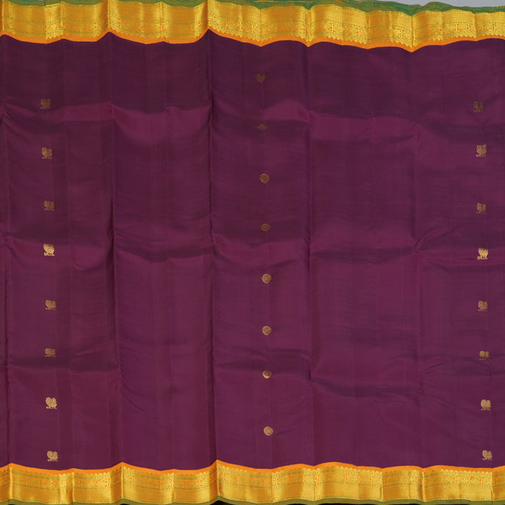 Hayagrivas Handloom Wine Magenta Kanjivaram Silk Saree with Turmeric Yellow Border KBF147D10-1
