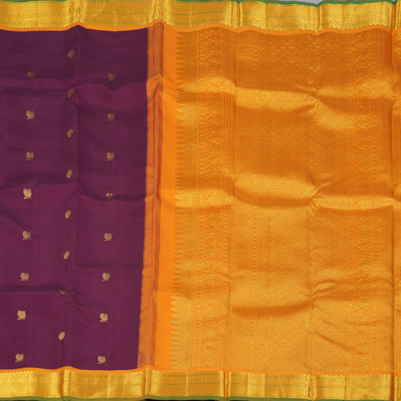 Hayagrivas Handloom Wine Magenta Kanjivaram Silk Saree with Turmeric Yellow Border KBF147D10-1
