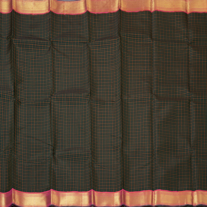 Hayagrivas Handloom Bottle Green Kanjivaram Silk Saree with Orangish-Pink Border KBF147D6-1