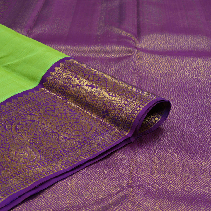 Hayagrivas Handloom Fluorescent Green Kanjivaram Silk Saree with Purple Border KBF149D1-1