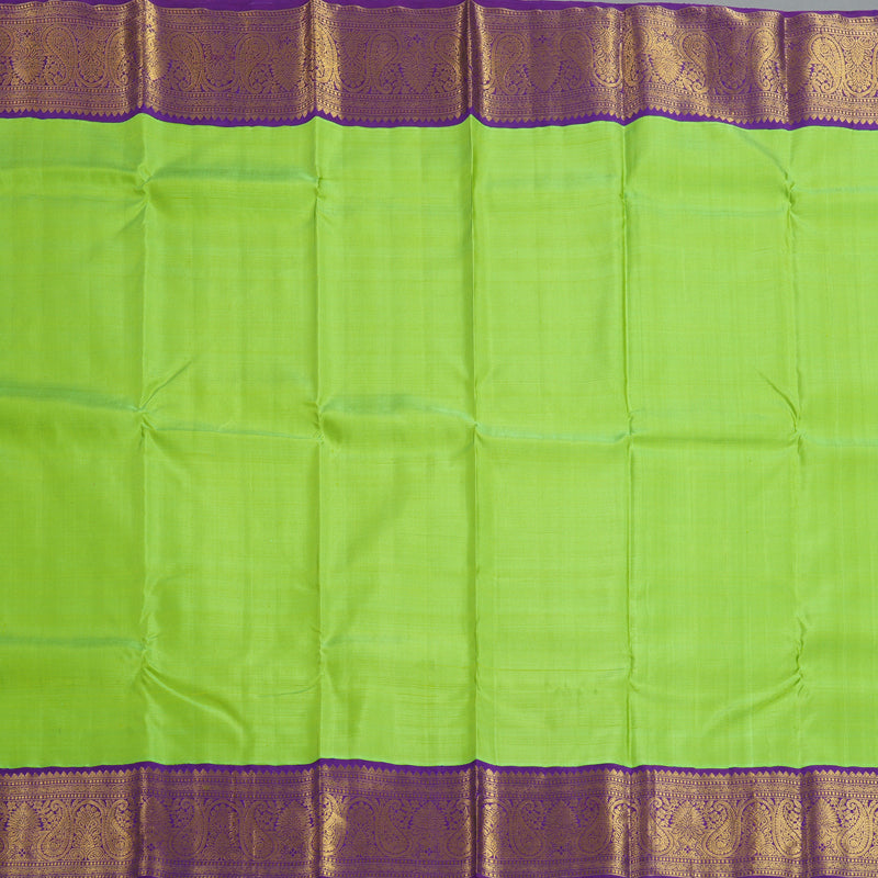 Hayagrivas Handloom Fluorescent Green Kanjivaram Silk Saree with Purple Border KBF149D1-1