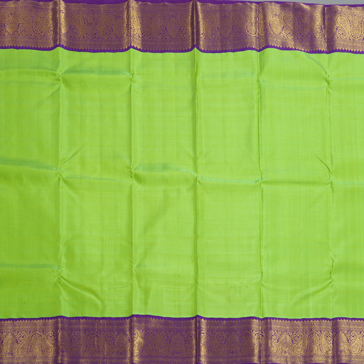 Hayagrivas Handloom Fluorescent Green Kanjivaram Silk Saree with Purple Border KBF149D1-1