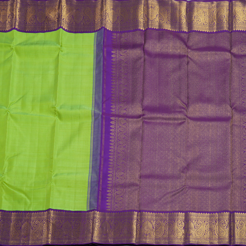 Hayagrivas Handloom Fluorescent Green Kanjivaram Silk Saree with Purple Border KBF149D1-1